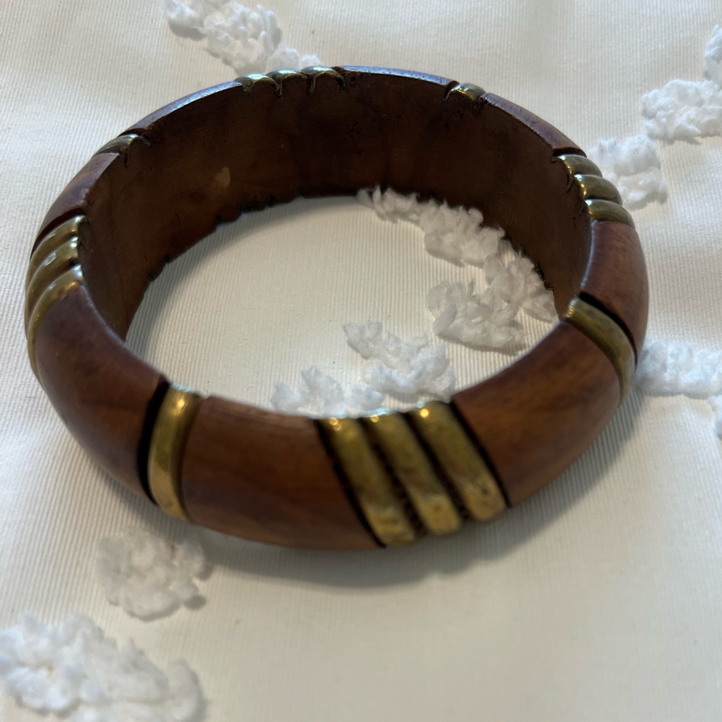 Kenneth Lane Gorgous Wood And Brass Bangle Bracelet Chunky Statement Piece